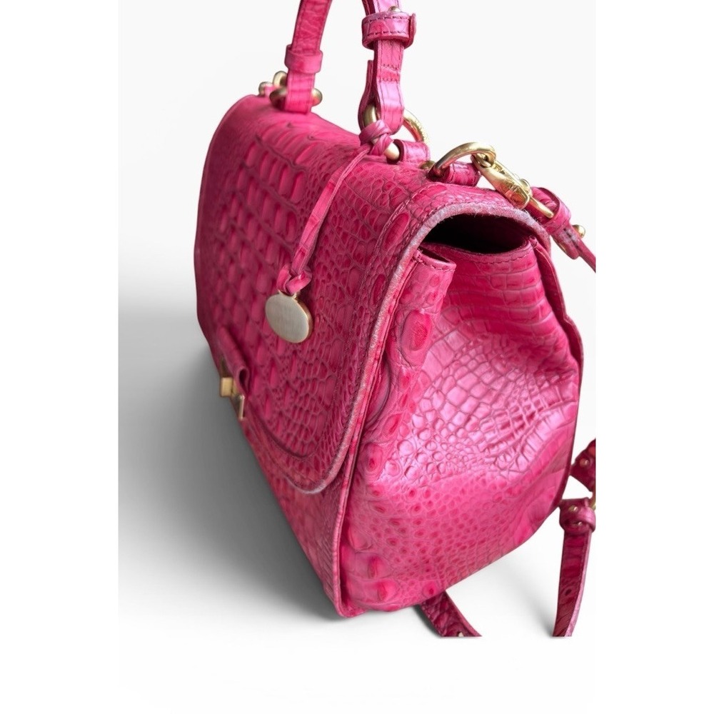 Brahmin Phoebe Taffeta Melbourne Pink Croc Embossed Crossbody Satchel STUNNING - Picture 7 of 16